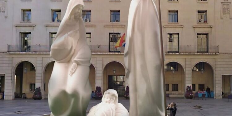 Un belén monumental de corte modernista y 18 metros de altura presidirá la Plaza del Ayuntamiento de Alicante en Navidad