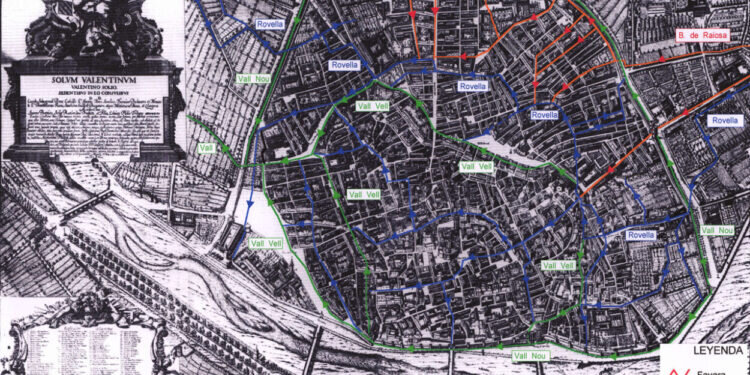 Las acequias dentro de la ciudad de Valencia en 1845