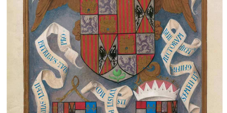 Escudo de los Reyes Católicos junto con los de sus hijos y yernos