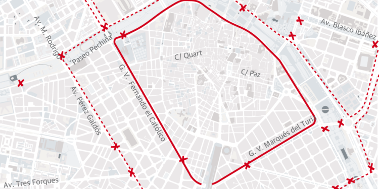 Cortes de tráfico y calles cortadas en Valencia durante las Fallas 2023